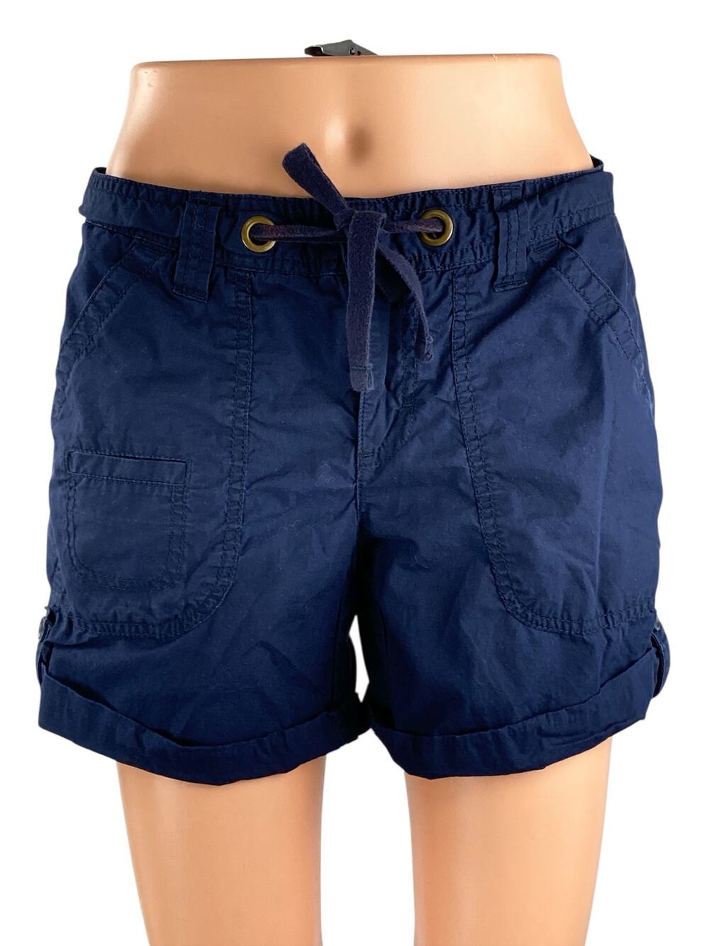 Tommy Hilfiger Women's Navy Blue Tie Cuffed Mid Rise Casual Mini Shorts Size 4